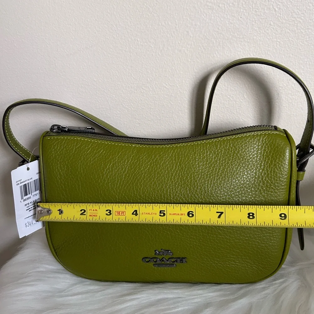 Coach bright Olive Green Pebbled Leather Shoulder Bag